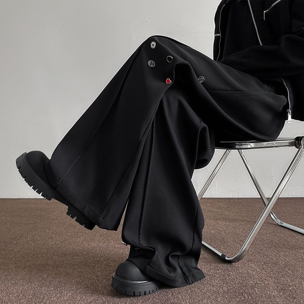 Street Fashion Men 2025 - 남성 바지 단추 장식 얇은 캐주얼