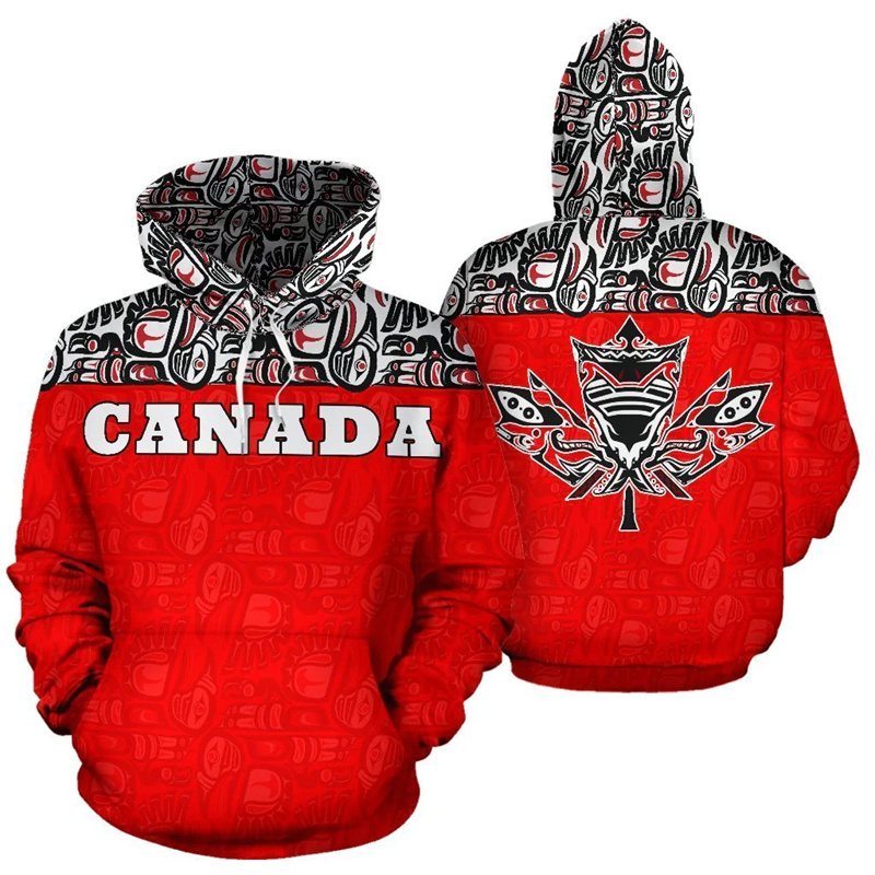 Street Fashion Canada - 캐나다 국기 남녀공용 3D 프린트 후드,