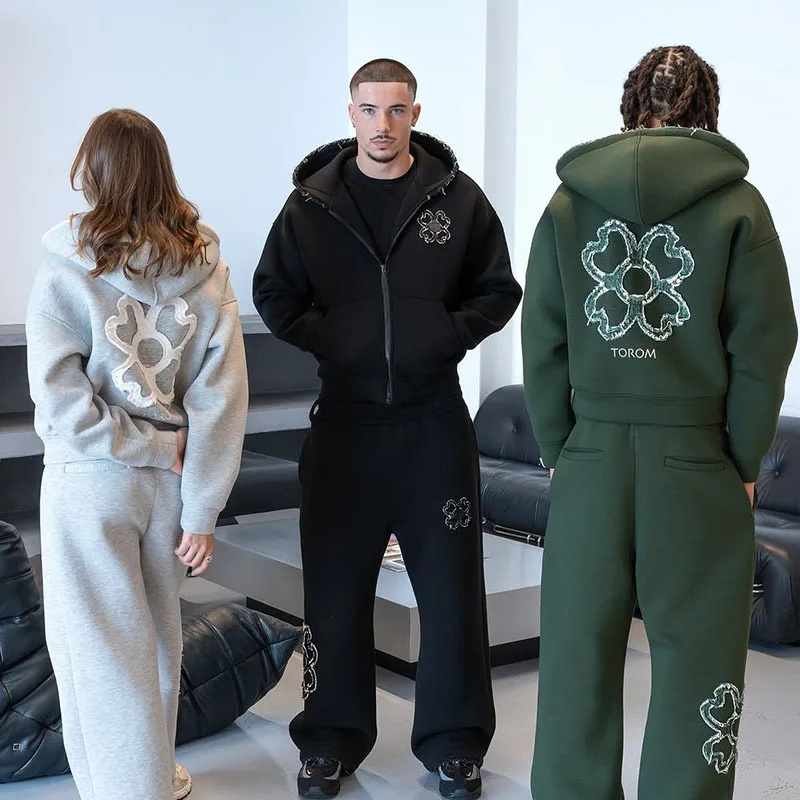 봄 가을 오버사이즈 네잎 클로버 아플리케 지퍼업 후드티 - Street Fashion Y2K 리뷰 및 가격