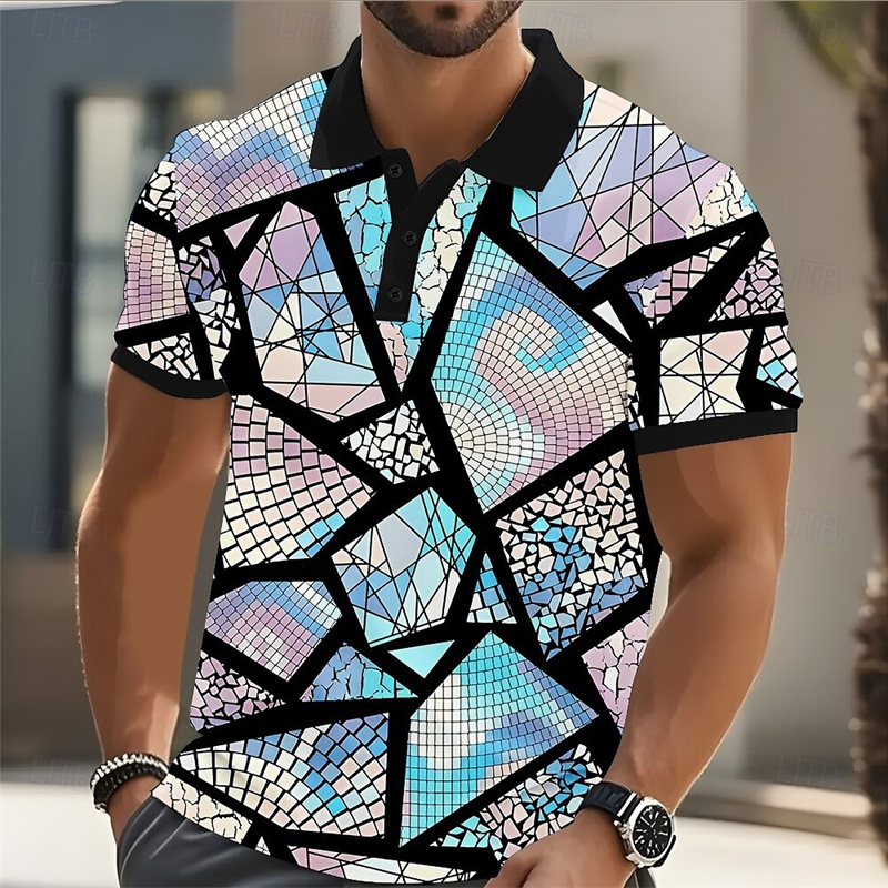 2025 남성 폴로셔츠 골프셔츠 컬러 블록 패턴 프린트 - Street Fashion Men 2025 리뷰 및 가격